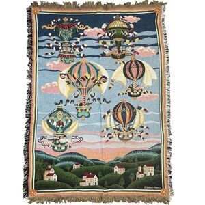VTG Goodwin Weavers Hot Air Balloon Tapestry Throw Blanket 46”x 63” L